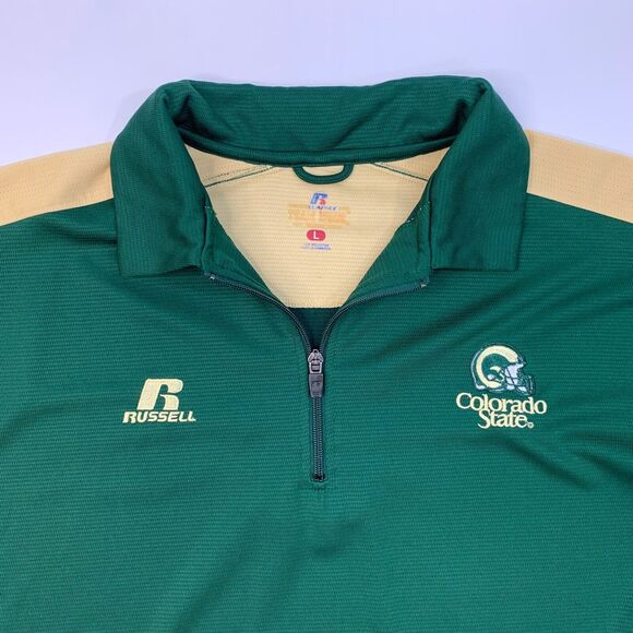 Russell Colorado State Rams Polo Shirt Men L Large Green Performance Quarter Zip - Picture 4 of 13
